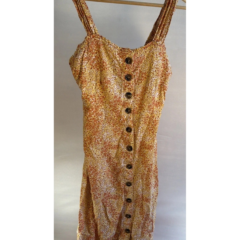 Japna Orange Yellow Floral Smocked Boho Maxi Dress Size Small